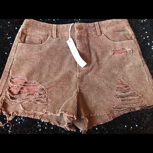 She + sky brown distressed corduroy shorts